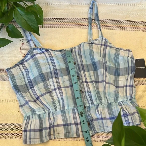NEW Lucky Brand Women’s Plaid Front Button Down Peplum Ruffled Crop Tank, Size M - Picture 10 of 16